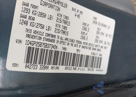 2005 Dodge Caravan Se z USA, uszkodzony, nr VIN 1D4GP25B75B373454